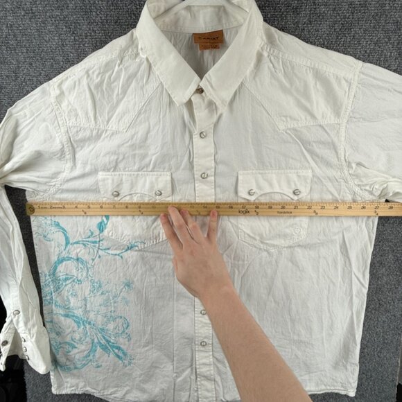 Ariat Long Sleeve Pearl Snap Up Outdoors 2XL White Blue Floral Print Western - Picture 5 of 15